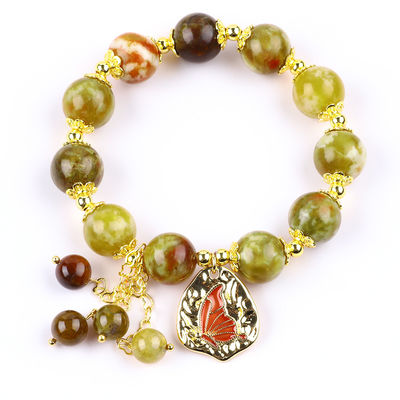 Handmade Batu permata manik-manik gelang alami Yellow Dragon Blood Stone Adjustable Charm Bracelet Untuk pesta pemakaian sehari-hari