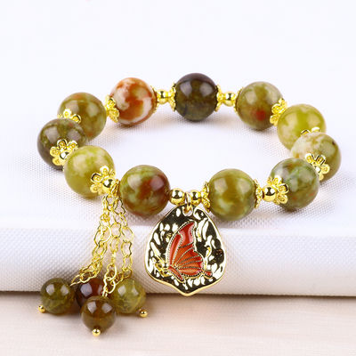 Handmade Batu permata manik-manik gelang alami Yellow Dragon Blood Stone Adjustable Charm Bracelet Untuk pesta pemakaian sehari-hari