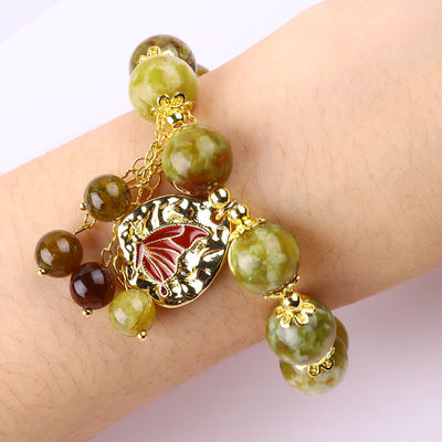 Handmade Batu permata manik-manik gelang alami Yellow Dragon Blood Stone Adjustable Charm Bracelet Untuk pesta pemakaian sehari-hari