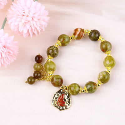 Handmade Batu permata manik-manik gelang alami Yellow Dragon Blood Stone Adjustable Charm Bracelet Untuk pesta pemakaian sehari-hari