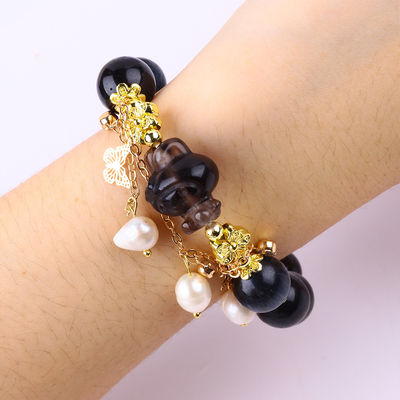 Tangan Batu permata ber manik Gelang Tinta alami Blue Tiger's Eye Adjustable Peal Charm Gelang Untuk pesta Pakai harian
