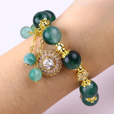 Tangan Batu permata Berkualitas Gelang Kalsedoni Hijau Gelang Charm Adjustable Gelang Untuk pesta Pakai harian
