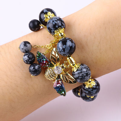 Tangan Batu permata bermata gelang salju serpihan Adjustable Charms gelang untuk pesta pemakaian sehari-hari