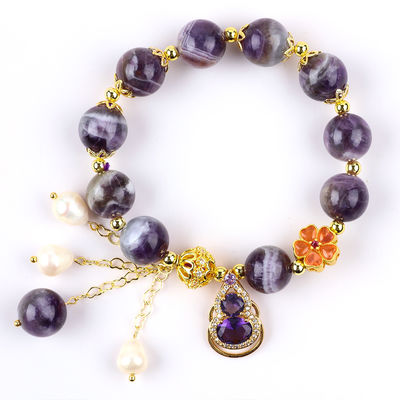 Tangan Batu permata Berkualitas Gelang Amethyst Alam Peel Adjustable Charms Gelang Untuk Pesta Pakai Setiap Hari