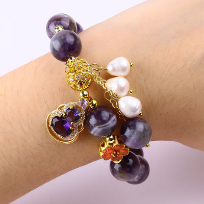 Tangan Batu permata Berkualitas Gelang Amethyst Alam Peel Adjustable Charms Gelang Untuk Pesta Pakai Setiap Hari