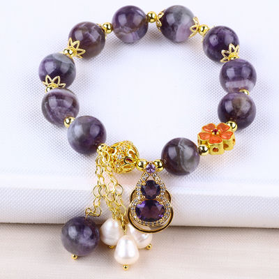 Tangan Batu permata Berkualitas Gelang Amethyst Alam Peel Adjustable Charms Gelang Untuk Pesta Pakai Setiap Hari