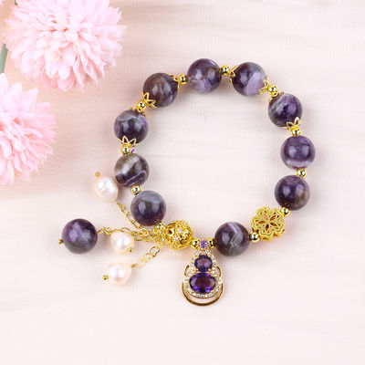 Tangan Batu permata Berkualitas Gelang Amethyst Alam Peel Adjustable Charms Gelang Untuk Pesta Pakai Setiap Hari