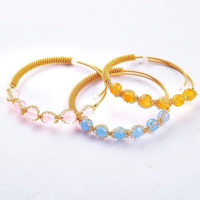 Wire Wrapped Healing Round Bead Batu permata Gelang Gelang Perhiasan