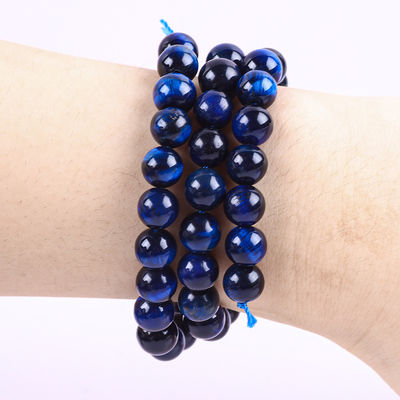 8mm Natural Dark Blue Tiger Eye Gemstone Crystal Stone Beads Untuk Membuat Perhiasan