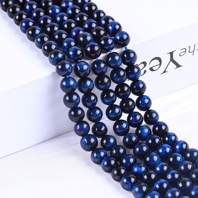 8mm Natural Dark Blue Tiger Eye Gemstone Crystal Stone Beads Untuk Membuat Perhiasan