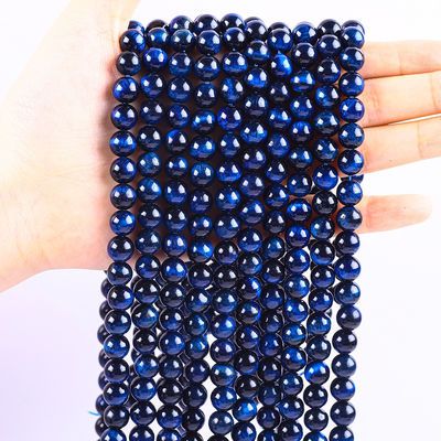 8mm Natural Dark Blue Tiger Eye Gemstone Crystal Stone Beads Untuk Membuat Perhiasan