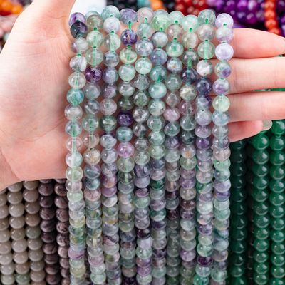 Natural Crystal Gemstone Fluorite Round Bead Untuk Membuat Perhiasan DIY