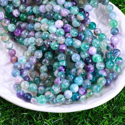 Natural Crystal Gemstone Fluorite Round Bead Untuk Membuat Perhiasan DIY