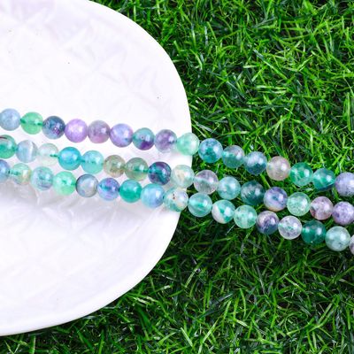 Natural Crystal Gemstone Fluorite Round Bead Untuk Membuat Perhiasan DIY