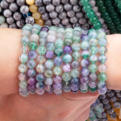 Natural Crystal Gemstone Fluorite Round Bead Untuk Membuat Perhiasan DIY