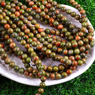 Unakite Round Bead Natural Crystal Gemstone Berbagai Ukuran Manik-manik Lolos Unakite Round Bead Strands for DIY Jewelry Making