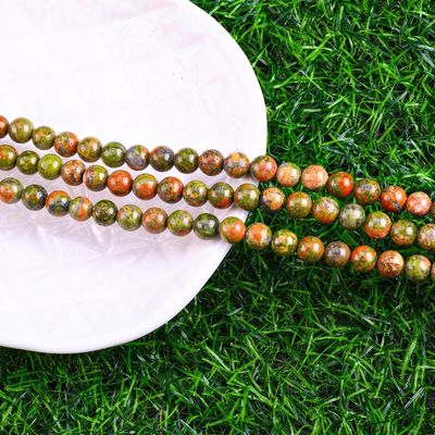 Unakite Round Bead Natural Crystal Gemstone Berbagai Ukuran Manik-manik Lolos Unakite Round Bead Strands for DIY Jewelry Making