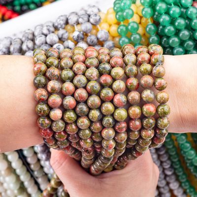 Unakite Round Bead Natural Crystal Gemstone Berbagai Ukuran Manik-manik Lolos Unakite Round Bead Strands for DIY Jewelry Making