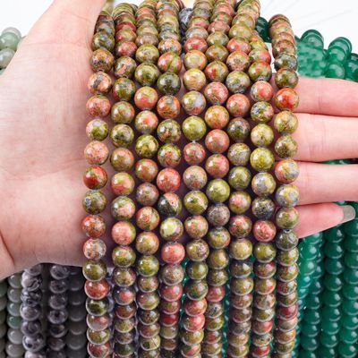 Unakite Round Bead Natural Crystal Gemstone Berbagai Ukuran Manik-manik Lolos Unakite Round Bead Strands for DIY Jewelry Making