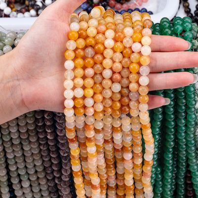 Dark Yellow Jade Round Bead Natural Crystal Gemstone Berbagai Ukuran Manik-manik Untaian manik-manik longgar untuk pembuatan perhiasan DIY
