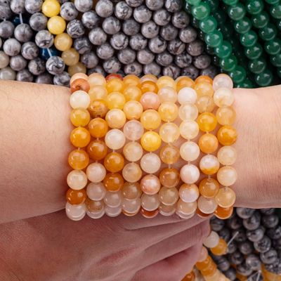 Dark Yellow Jade Round Bead Natural Crystal Gemstone Berbagai Ukuran Manik-manik Untaian manik-manik longgar untuk pembuatan perhiasan DIY
