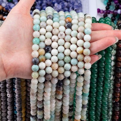 Amazonite Round Bead Natural Crystal Gemstone Berbagai Ukuran Manik-manik Untaian manik-manik longgar untuk pembuatan perhiasan DIY