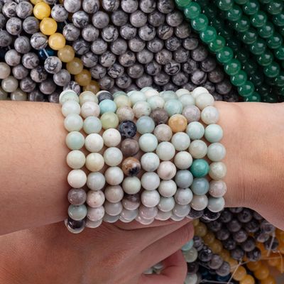 Amazonite Round Bead Natural Crystal Gemstone Berbagai Ukuran Manik-manik Untaian manik-manik longgar untuk pembuatan perhiasan DIY