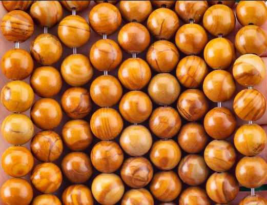 Kuning Kayu-Benih bulat manik kristal alami Batu permata Kayu Jasper Lolos manik untaian untuk membuat perhiasan DIY
