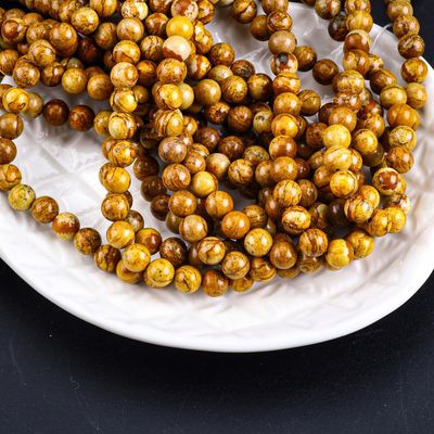 Kuning Kayu-Benih bulat manik kristal alami Batu permata Kayu Jasper Lolos manik untaian untuk membuat perhiasan DIY