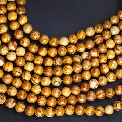 Kuning Kayu-Benih bulat manik kristal alami Batu permata Kayu Jasper Lolos manik untaian untuk membuat perhiasan DIY
