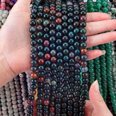 Blood Stone Round Bead Natural Crystal Gemstone Loose Bead Strands untuk pembuatan perhiasan DIY