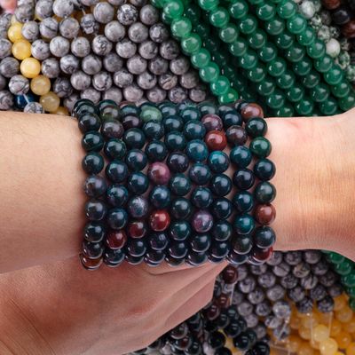 Blood Stone Round Bead Natural Crystal Gemstone Loose Bead Strands untuk pembuatan perhiasan DIY