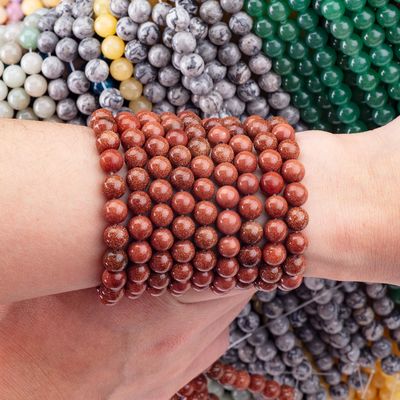 Gold Sandstone Round Bead Natural Crystal Gemstone Loose Bead Strands untuk pembuatan perhiasan DIY
