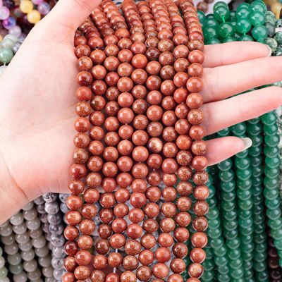 Gold Sandstone Round Bead Natural Crystal Gemstone Loose Bead Strands untuk pembuatan perhiasan DIY