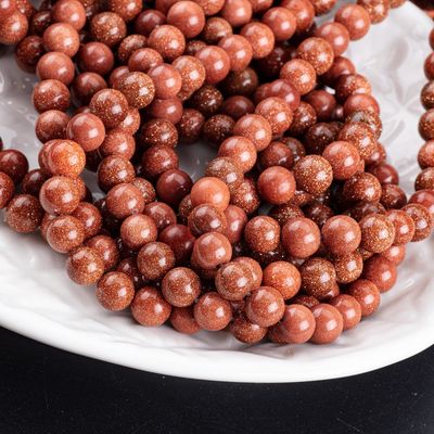 Gold Sandstone Round Bead Natural Crystal Gemstone Loose Bead Strands untuk pembuatan perhiasan DIY