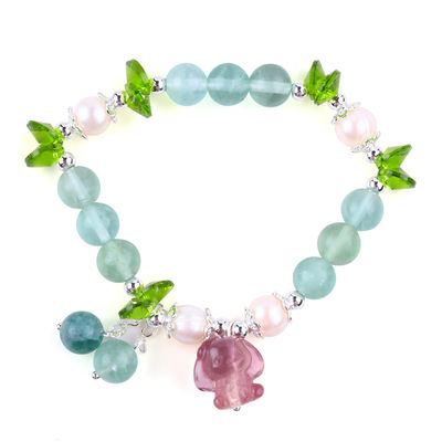8MM Semi-Permata Batu permata Fluorite Dengan Ungu Melodi Ukiran Stretch Gelang Untuk Hadiah
