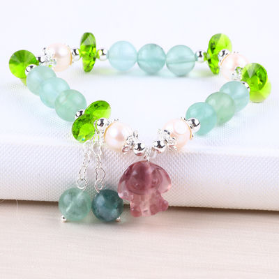 8MM Semi-Permata Batu permata Fluorite Dengan Ungu Melodi Ukiran Stretch Gelang Untuk Hadiah