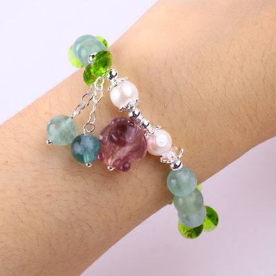 8MM Semi-Permata Batu permata Fluorite Dengan Ungu Melodi Ukiran Stretch Gelang Untuk Hadiah