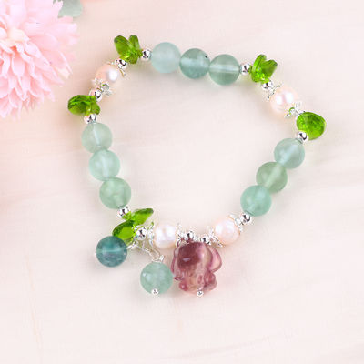 8MM Semi-Permata Batu permata Fluorite Dengan Ungu Melodi Ukiran Stretch Gelang Untuk Hadiah