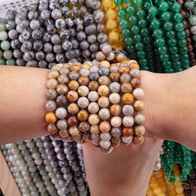 Batu Chrysanthe Bulat Manik Kristal Alam Batu permata Lolos Manik Untaian untuk DIY Perhiasan Membuat