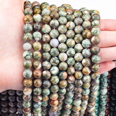 Kambaba Jasper Round Bead Natural Crystal Gemstone Loose Bead Strands untuk pembuatan perhiasan DIY
