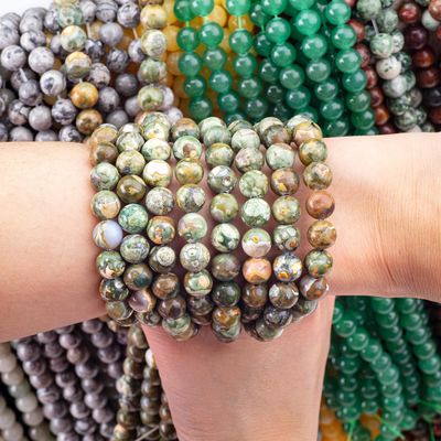 Kambaba Jasper Round Bead Natural Crystal Gemstone Loose Bead Strands untuk pembuatan perhiasan DIY
