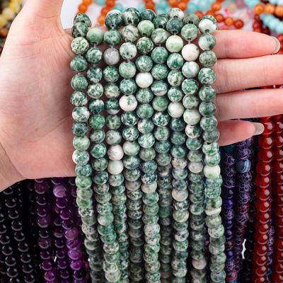 Blue Spotted Round Bead Natural Crystal Gemstone Loose Bead Strands untuk pembuatan perhiasan DIY