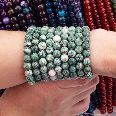 Blue Spotted Round Bead Natural Crystal Gemstone Loose Bead Strands untuk pembuatan perhiasan DIY