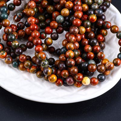 Manik-manik Bulat Biru Merah Kristal Batu permata alami Untaian manik-manik longgar untuk pembuatan perhiasan DIY