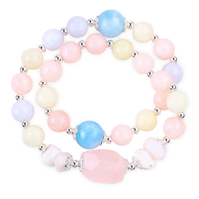 Morganite Handmade DIY Double Layer Natural Crystal Multifacted Round Bead Bracelet Untuk Hadiah