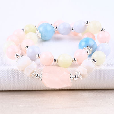 Morganite Handmade DIY Double Layer Natural Crystal Multifacted Round Bead Bracelet Untuk Hadiah