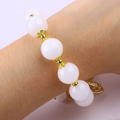 Natural White Agate 14MM Crystal Single Circle Hand String Butterfly Charm Bracelet Untuk Hadiah