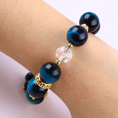 14MM Energy Healing Crystal Blue Tiger Eye Flower Spinner Charm Bead Bracelet Untuk Pakai Sehari-hari