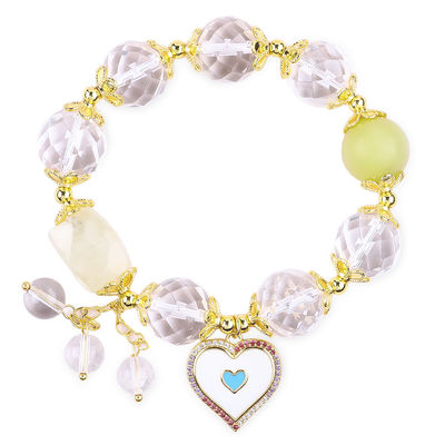Natural White Crystal Single Circle Elastic 14MM Multifaced Round Bead Bracelet Untuk Meditasi